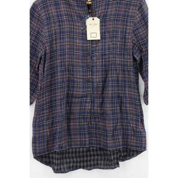 Mo:vint By Anthropologie Shirt Women Purple Plaid Button Down 3/4 Sleeve Small S - Picture 4 of 10